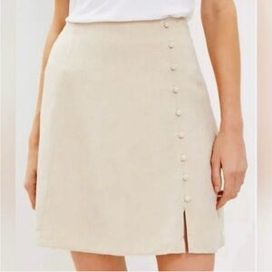 LOFT Cream A-Line Skirt with Button Accents